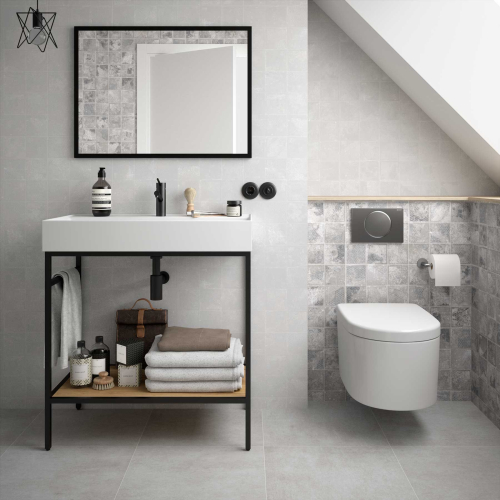 Mobile a terra Vinci 80x46 con lavabo, specchio e lampada di Salgar