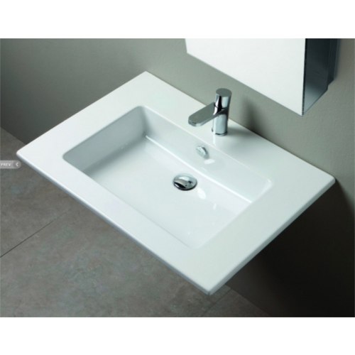 Lavabo consolle sospeso/appoggio 71x51 rettangolare in ceramica bianco lucido