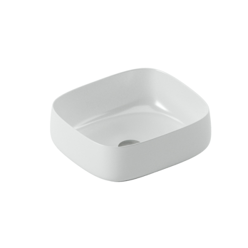 Lavabo Cognac Quadro appoggio cm. 46x41 senza foro in ceramica bianco lucido di Art Ceram