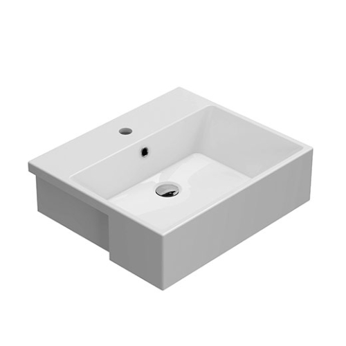 Lavabo Forty3 semincasso cm. 55x47 monoforo rettangolare bianco lucido di Ceramica Globo