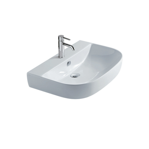 Lavabo M2 sospeso/su colonna cm. 50x48 semicircolare in ceramica bianco di Ceramica Galassia