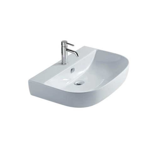 Lavabo M2 sospeso/su colonna cm. 70x48 semicircolare in ceramica bianco di Ceramica Galassia