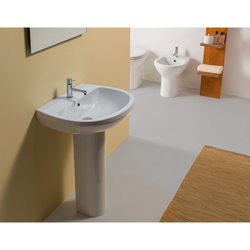 Lavabo Arianna New sospeso/su colonna a terra o sospesa cm. 65x55 semicircolare bianco lucido di Ceramica Globo