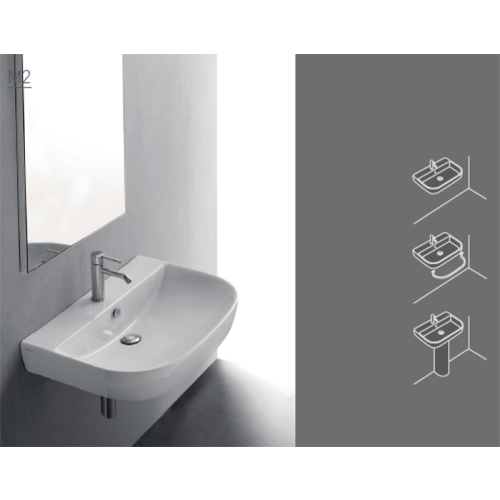 Lavabo M2 sospeso/su colonna cm. 60x48 semicircolare in ceramica bianco di Ceramica Galassia