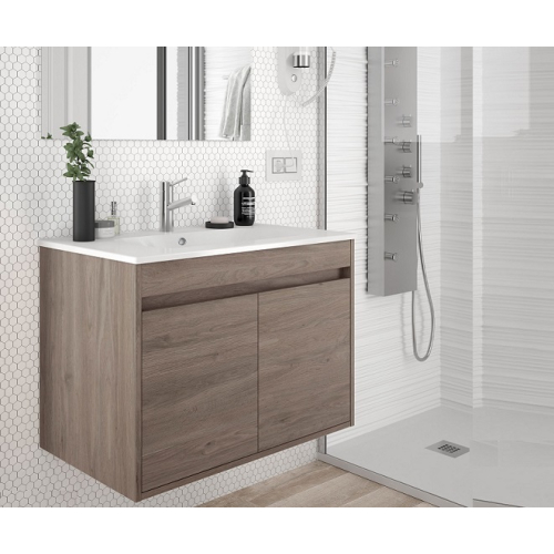 Mobile sospeso salvaspazio Noja cm. 60 con lavabo a 2 ante rovere eternity di Salgar