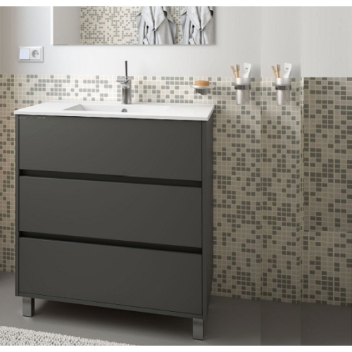 Mobile a terra Arenys cm. 80 con lavabo grigio opaco di Salgar