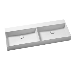 Lavabo Elegance sospeso/appoggio 102x45 due vasche senza foro in ceramica bianco lucido di Ceramica Azzurra