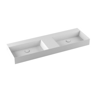 Lavabo Elegance sospeso/appoggio 142x45 due vasche senza foro in ceramica bianco lucido di Ceramica Azzurra