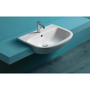 Lavabo Europa semincasso 67x46 semicircolare in ceramica bianco lucido di Ceramica Simas