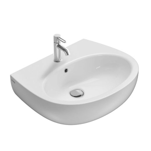 Lavabo Grace sospeso/su colonna cm. 65x52 semicircolare in ceramica bianco lucido di Ceramica Globo