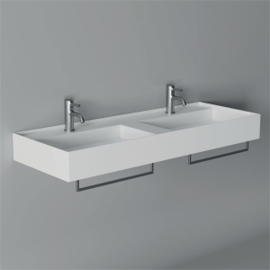 Lavabo Hide sospeso cm. 120x45 doppia vasca rettangolare in ceramica bianco di Ceramica Alice