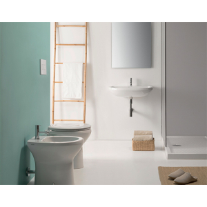 Lavabo Arianna New sospeso/su colonna a terra o sospesa cm. 60x50 semicircolare bianco lucido di Ceramica Globo