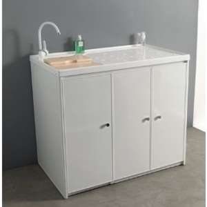 Mobile Josè a terra 107x65 ad un'anta a destra e due ante copri lavatrice lavatoio in Abs di Xilon