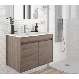 Mobile sospeso Noja cm. 80 con lavabo a 2 ante rovere eternity di Salgar