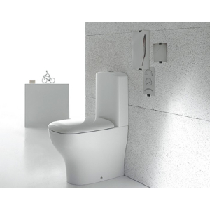 Sanitari a terra filomuro monoblocco Genesis con copriwc standard di Ceramica Globo