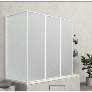 Parete sopravasca con lato fisso e 3 ante pieghevoli in acrilico bollicine di Giava