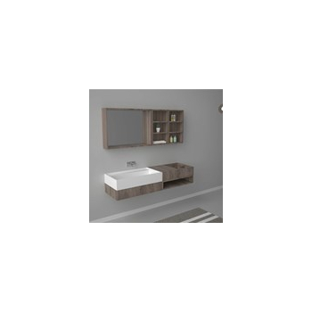 Mobile Dublino sospeso completo di lavabo e specchiera cm. 150x44 marrone scuro di Ceramica GSG