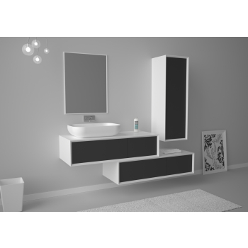 Mobile Parigi sospeso completo di specchiera cm. 180x52 nero di Ceramica GSG