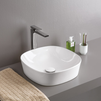 Lavabo Ghost appoggio cm. 42 salvaspazio senza foro in ceramica bianco lucido di Art Ceram