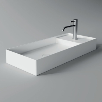 Lavabo Hide appoggio cm. 85x37 rettangolare in ceramica bianco di Ceramica Alice