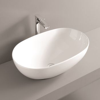 Lavabo La Ciotola appoggio cm. 70x44 senza foro in ceramica bianco lucido di Art Ceram