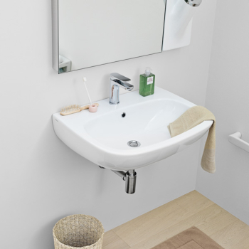 Lavabo Ten sospeso/su colonna cm. 65x51 semicircolare in ceramica bianco di Art Ceram