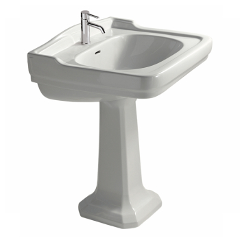 Lavabo Ethos sospeso/su colonna cm. 71x58 tre fori bianco lucido di Ceramica Galassia