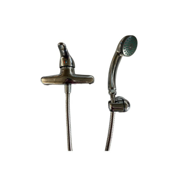 Miscelatore doccia esterno Roma 2 in ottone cromo con doccetta e flessibile