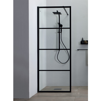 Parete doccia 8PAR053W in cristallo 8mm trasparente cm. 80 con profilo nero di Tamanaco