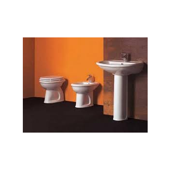 Set completo Exel di sanitari scarico parete cm. 48x37 inclusi lavabo e colonna in ceramica bianco lucido