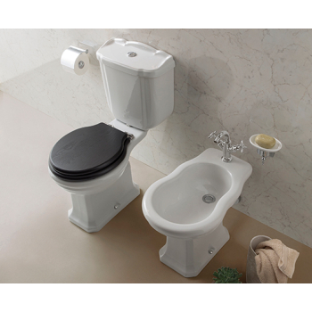 Sanitari Paestum monoblocco cm. 67x38 con sedile in legno rovere nero chiusura softclose di Ceramica Globo