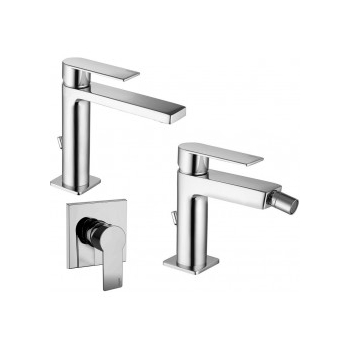 Composizione Tango, miscelatori lavabo, bidet e doccia in ottone cromo di Paffoni